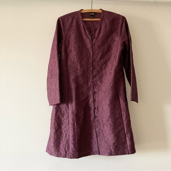 EILEEN FISHER Maroon Knotted Button Textured Coat XS - Picture 1 of 6